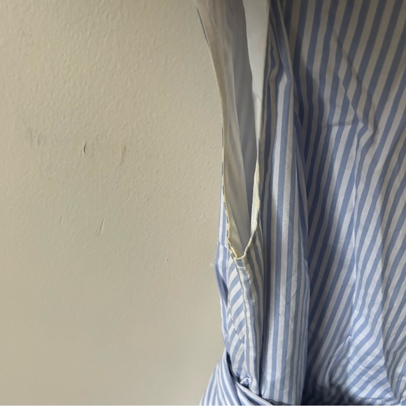 Blue and White Striped Faux Wrap Dress - Picture 6 of 6